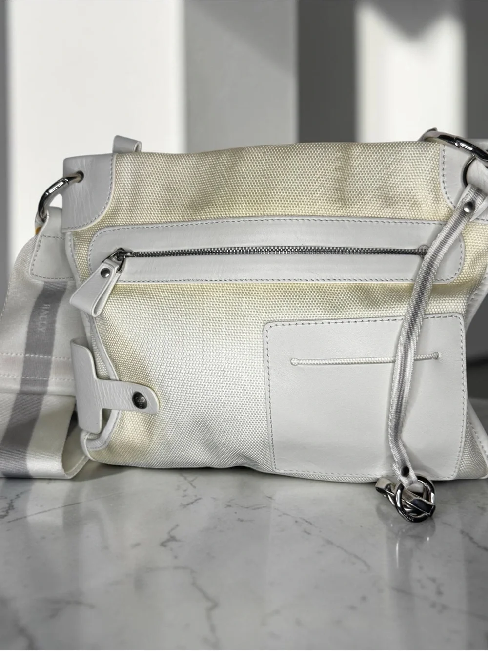 Bally Cream and White Canvas-Leather Crossbody Bag